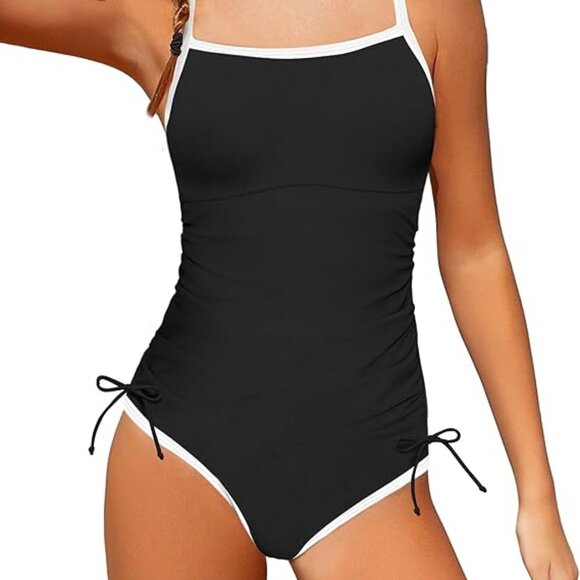 Girls Swimsuit One Piece Bathing Suit Color Block Black/White Size 11-12 years - Picture 1 of 7